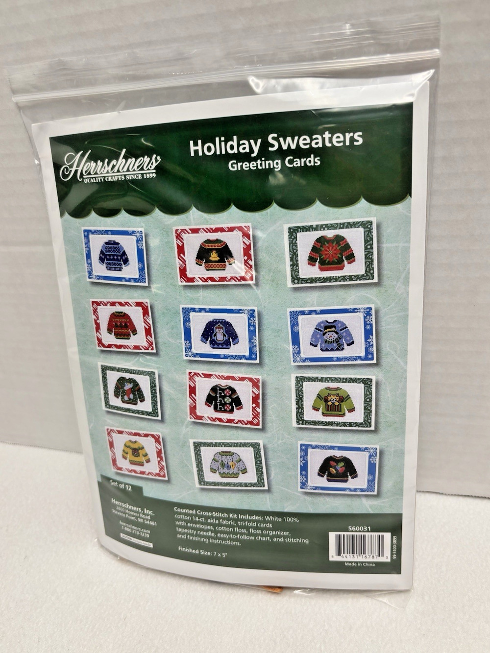 Herrschners "HOLIDAY SWEATERS" Greeting Cards Set of 12 Cross Stitch Kit